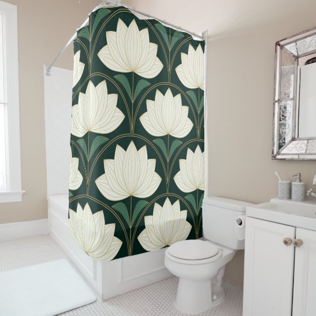 Art Deco Lotus Flowers on Golden Fans Pattern  (In Situ)