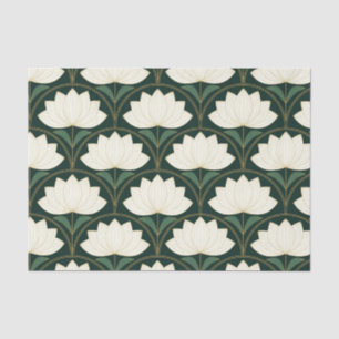 Art Deco Lotus Flowers on Golden Fans Tissue Paper