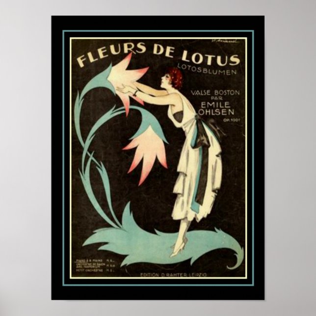 Art Deco "Lotus Flowers" Sheet Music Print 12x16 (Front)