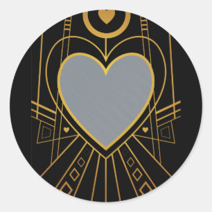 Art Deco Love Heart Border Classic Round Sticker