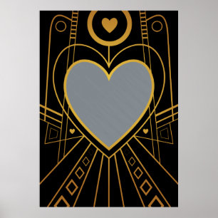 Art Deco Love Heart Border Poster
