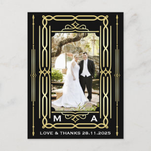 Art Deco Love & Thanks Gold Black Photo Thank You Postcard