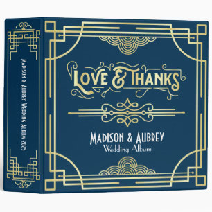 Art Deco Love & Thanks Gold Blue Wedding Album Binder