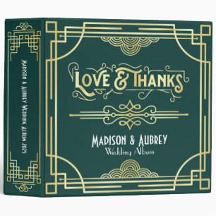 Art Deco Love & Thanks Gold Green Wedding Album Binder