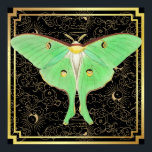 Art Deco Luna Moth  Poster<br><div class="desc">Vintage Lime-Green Luna Moth with Large Wings Illustration.</div>