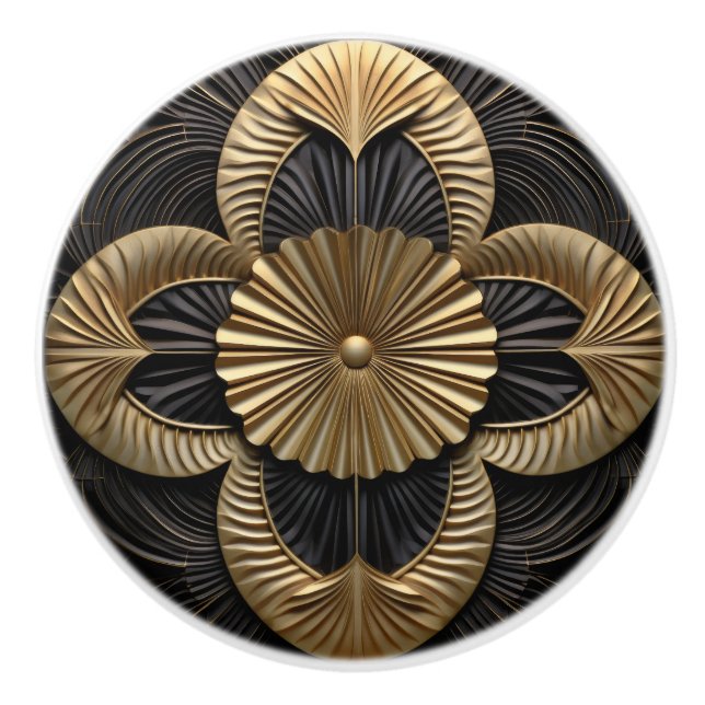 Art Deco Luxury Black And Gold Ceramic Knob (Front)
