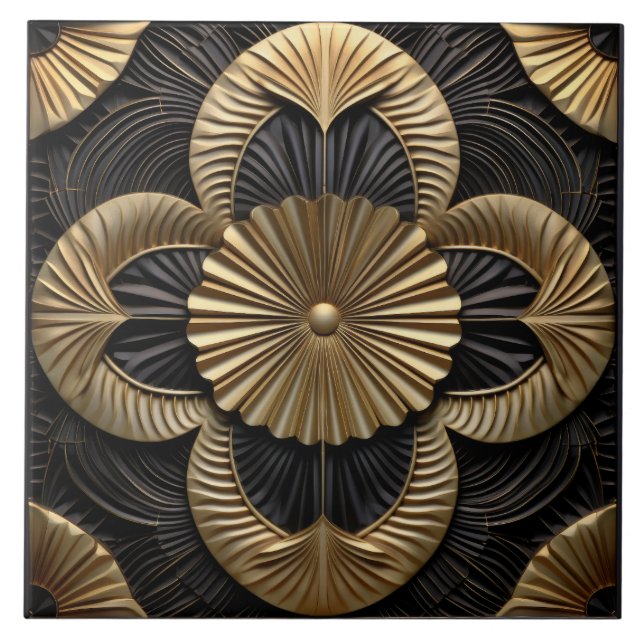 Art Deco Luxury Black And Gold Tile (Front)