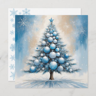 Art Deco Luxury Christmas Tree with Blue Ornaments Holiday Card