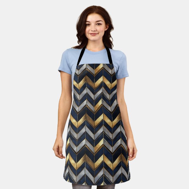 "Art Deco Luxury Design: Gold, Silver & Blue Apron (Worn)