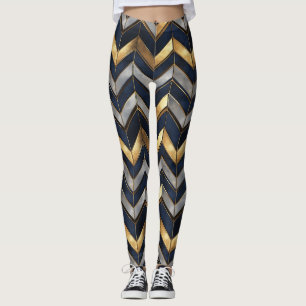"Art Deco Luxury Design: Gold, Silver & Blue Leggings