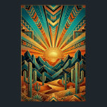 Art Deco Majestic Mesa Poster - Geometric Desert<br><div class="desc">Transform your home with the towering elegance of the American Southwest. This "Majestic Mesa" poster reimagines a classic desert sunrise through the lens of high Art Deco glamour. Featuring sharp, angular mountain peaks, stylized saguaro cacti, and a breathtaking sunburst that fills the sky with rhythmic geometric patterns. The sophisticated colour...</div>