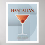 Art Deco Manhattan Poster<br><div class="desc">This Manhattan illustration is part of the Classic Cocktail Collection. Drawn in an art deco style with the basic recipe ingredients for creating the cocktail.</div>