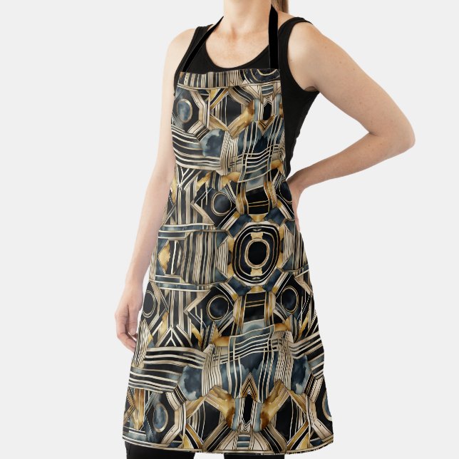 Art-deco marble Black and gold Jazzy Geometric  Apron (Insitu)