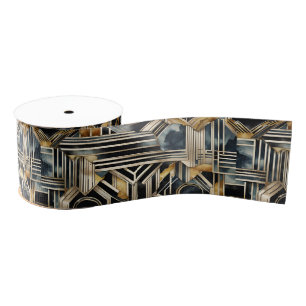Art-deco marble Black and gold Jazzy Geometric  Grosgrain Ribbon