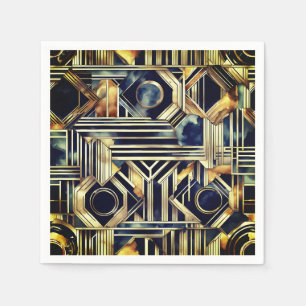 Art-deco marble Black and gold Jazzy Geometric  Napkin