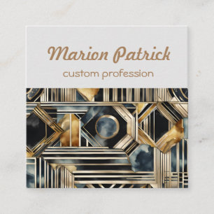 Art-deco marble Black and gold Jazzy Geometric Square Business Card