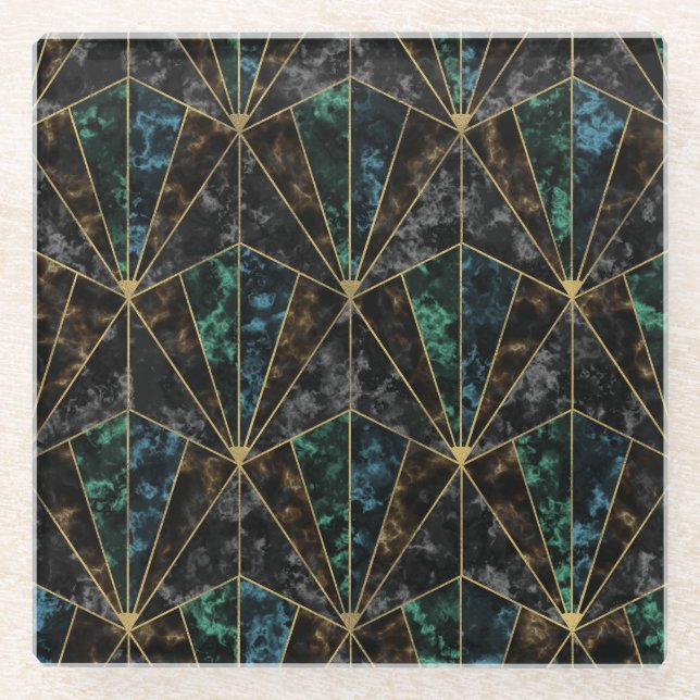 Art Deco Marble: Malachite Luxury Glass Coaster (Front)
