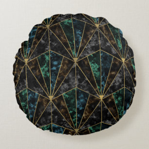 Art Deco Marble: Malachite Luxury Round Pillow