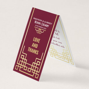 Art Déco Mariage Amour & Merci Gold Burgundy Favor