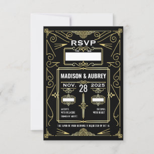 Art Déco Mariage Classy Gold Noir Réponse RSVP