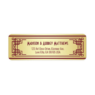 Art Deco Mariage Gold Burgundy Adresse de retour