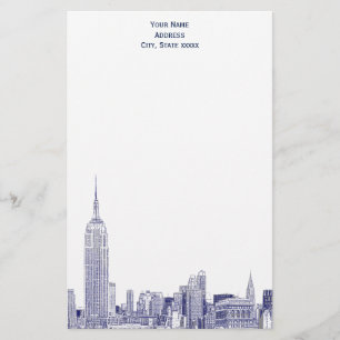Art Déco Marine Bleu NYC Skyline Etch 01 Papeterie