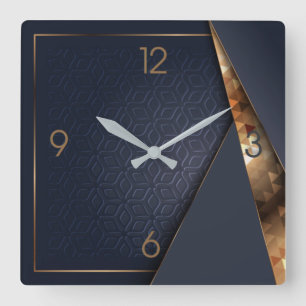 Art Deco marine blue Square Wall Clock