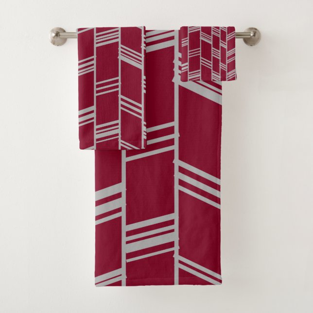 Art Deco Maroon Bath Towel Set (Insitu)