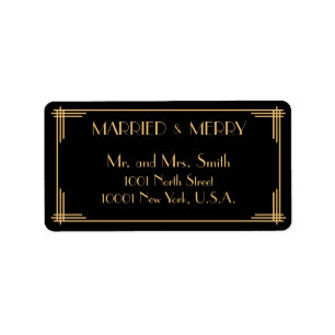 Art Deco Married And Merry Christmas Address Label