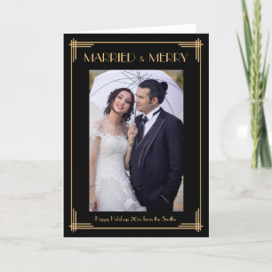 Art Deco Married And Merry Christmas Greeting Card