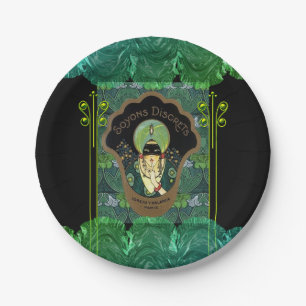 Art deco masked turban woman french perfume paper plate