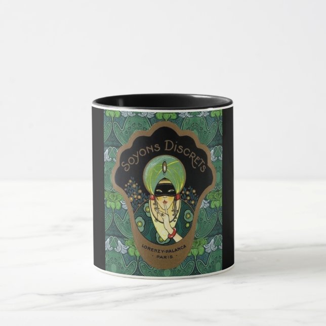 Art deco masked woman vintage mug (Center)