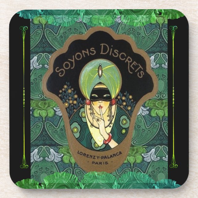 Art deco masked woman vintage soyons discrets  coaster (Front)