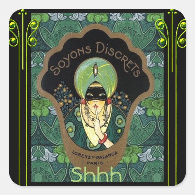 Art deco masked woman vintage square sticker (Front)