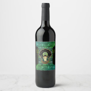 Art deco masked woman vintage wine label