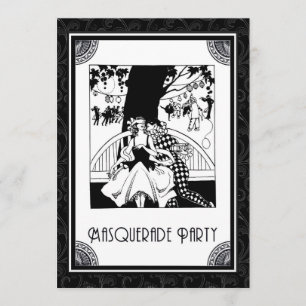 Art Deco Masquerade Party in Black and White Invitation