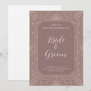 Art Deco Mauve Rose Fan Botanical Vintage Elegant Invitation