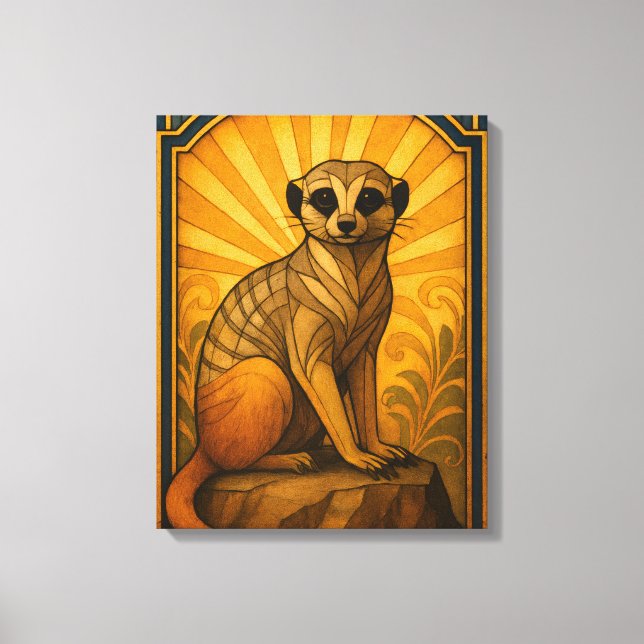 Art Deco Meerkat Illustration Canvas Print (Front)