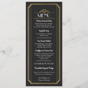 Art Deco Menu Gold Black Wedding Reception Invitation