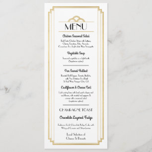 Art Deco Menu Gold White Wedding Reception Invitation