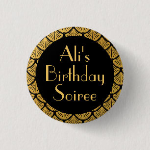 Art Deco Mermaid Scales - Black & Gold Birthday 1 Inch Round Button