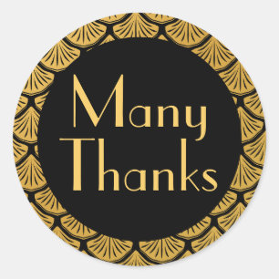 Art Deco Mermaid Scales - Black & Gold Many Thanks Classic Round Sticker