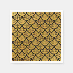 Art Deco Mermaid Scales - Black & Gold Napkin