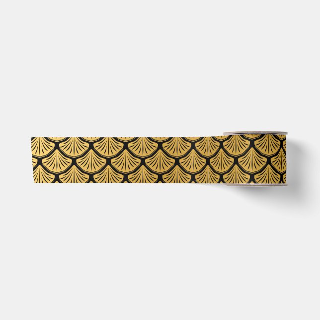 Art Deco Mermaid Scales - Black & Gold Satin Ribbon (Front)