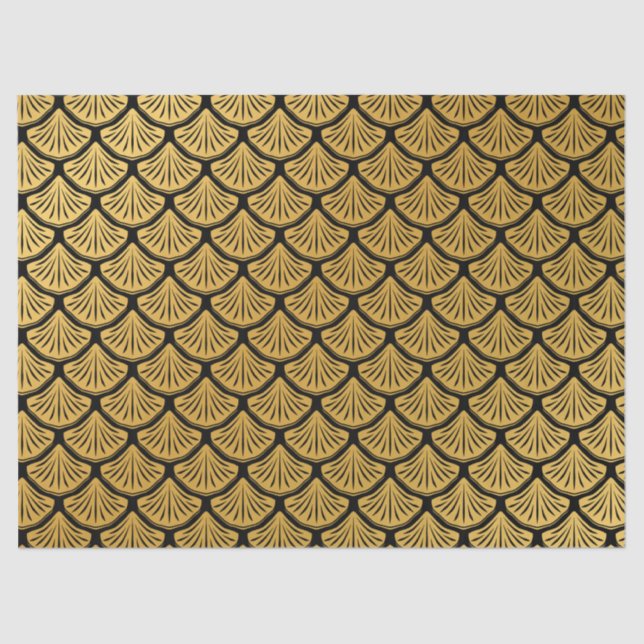 Art Deco Mermaid Scales - Black & Gold Tissue Paper (Front)