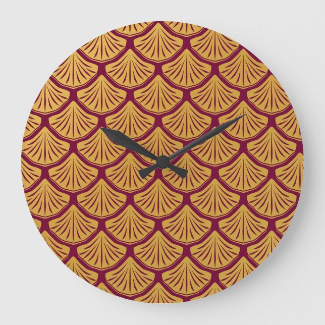 Art Deco Mermaid Scales - Magenta Large Clock (Front)