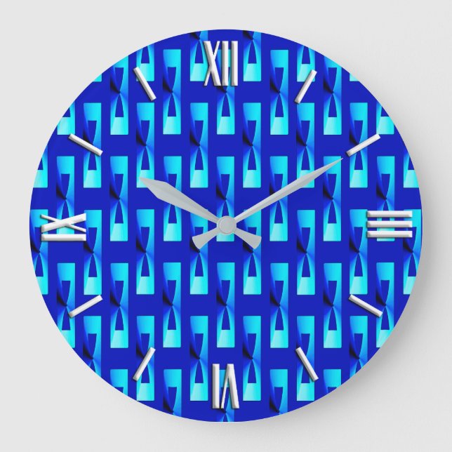 Art Deco Metallic Geometric - Cobalt Blue Large Clock (Front)