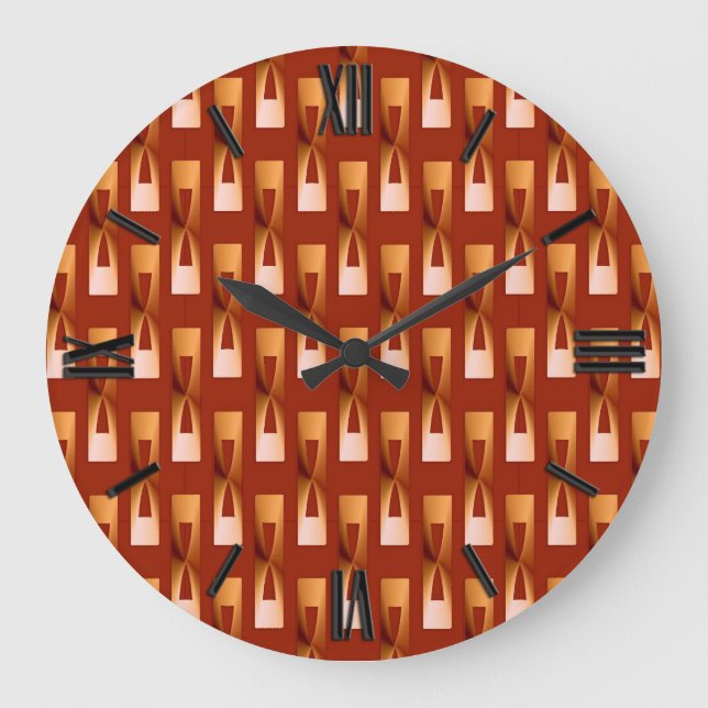 Art Deco Metallic Geometric - Copper and Rust Large Clock (Front)