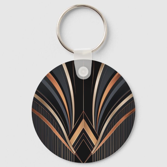 Art Deco Metallic Geometric Elegance Keychain (Back)