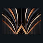 Art Deco Metallic Geometric Elegance Poster<br><div class="desc">This abstract Art Deco design exudes luxury and sophistication with its sweeping metallic arcs in gold, copper, and grey against a deep black background. Symmetrical curves converge towards a central focal point, framed by sharp angular lines and vertical patterns, evoking glamour and retro elegance. Perfect for elevating home decor, office...</div>